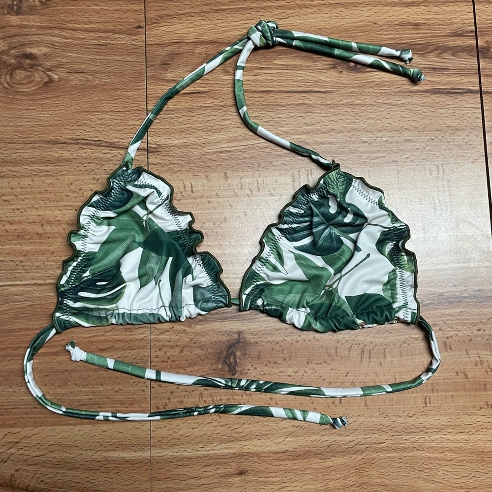 Leaf Botanical Print Lettuce Trim Triangle Bikini Top Swim Women